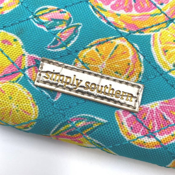 Simply Southern Citrus Print Wallet Wristlet Quilted Zip Around Teal Pink Purse - Picture 2 of 8